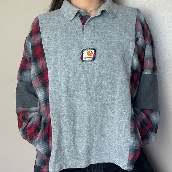 Reworked Carhartt Long Sleeve Relaxed Fit Western Country Cowgirl Flannel Shirt - Picture 3 of 5